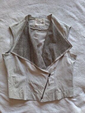 illia Grey Leather Studded Moto Vest Made in USA Women’s Small